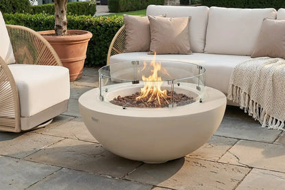 Elementi Lunar Bowl 42" Round Frosted Cream White Concrete Natural Gas Fire Table
