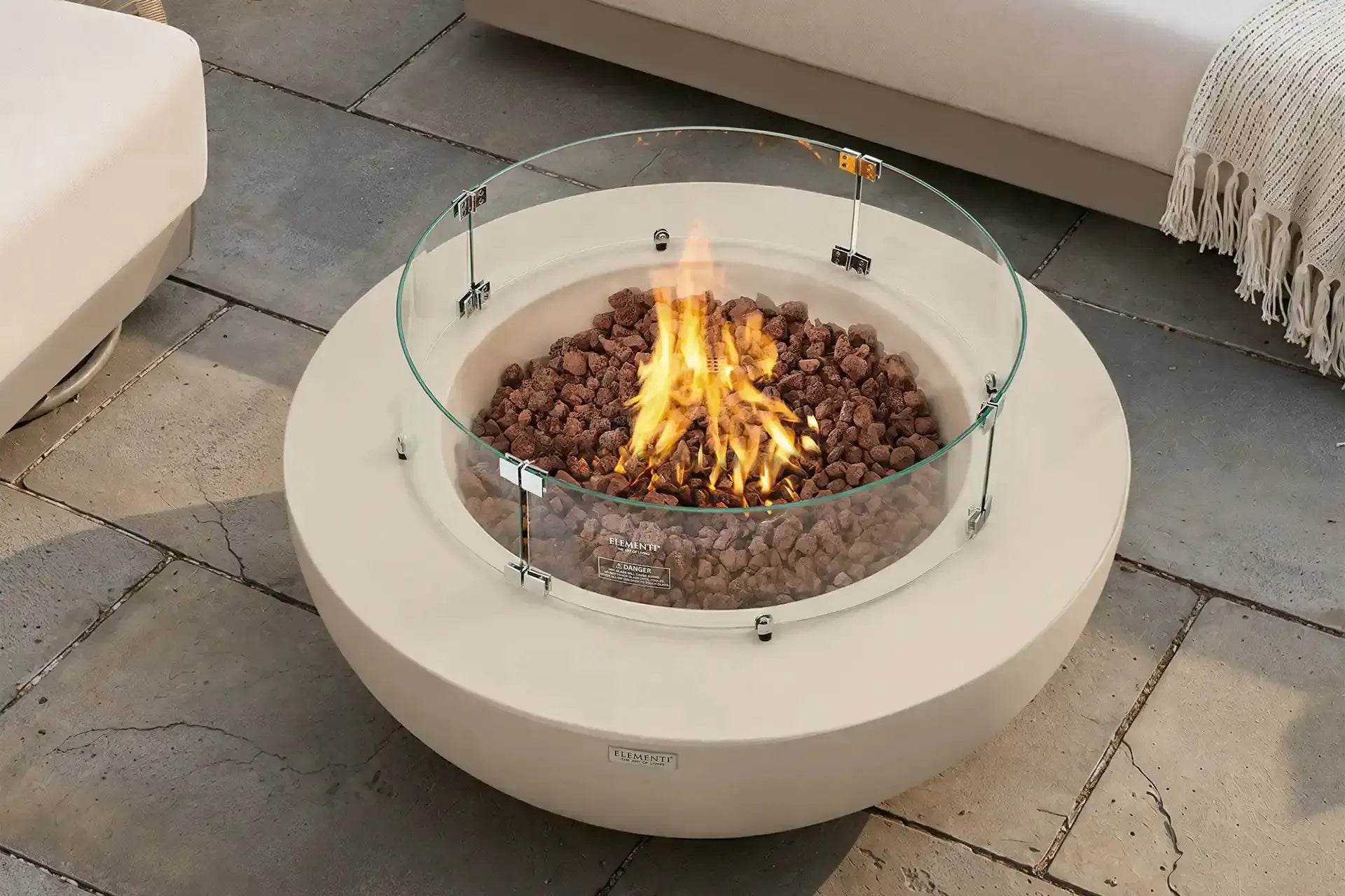 Elementi Lunar Bowl 42" Round Frosted Cream White Concrete Natural Gas Fire Table