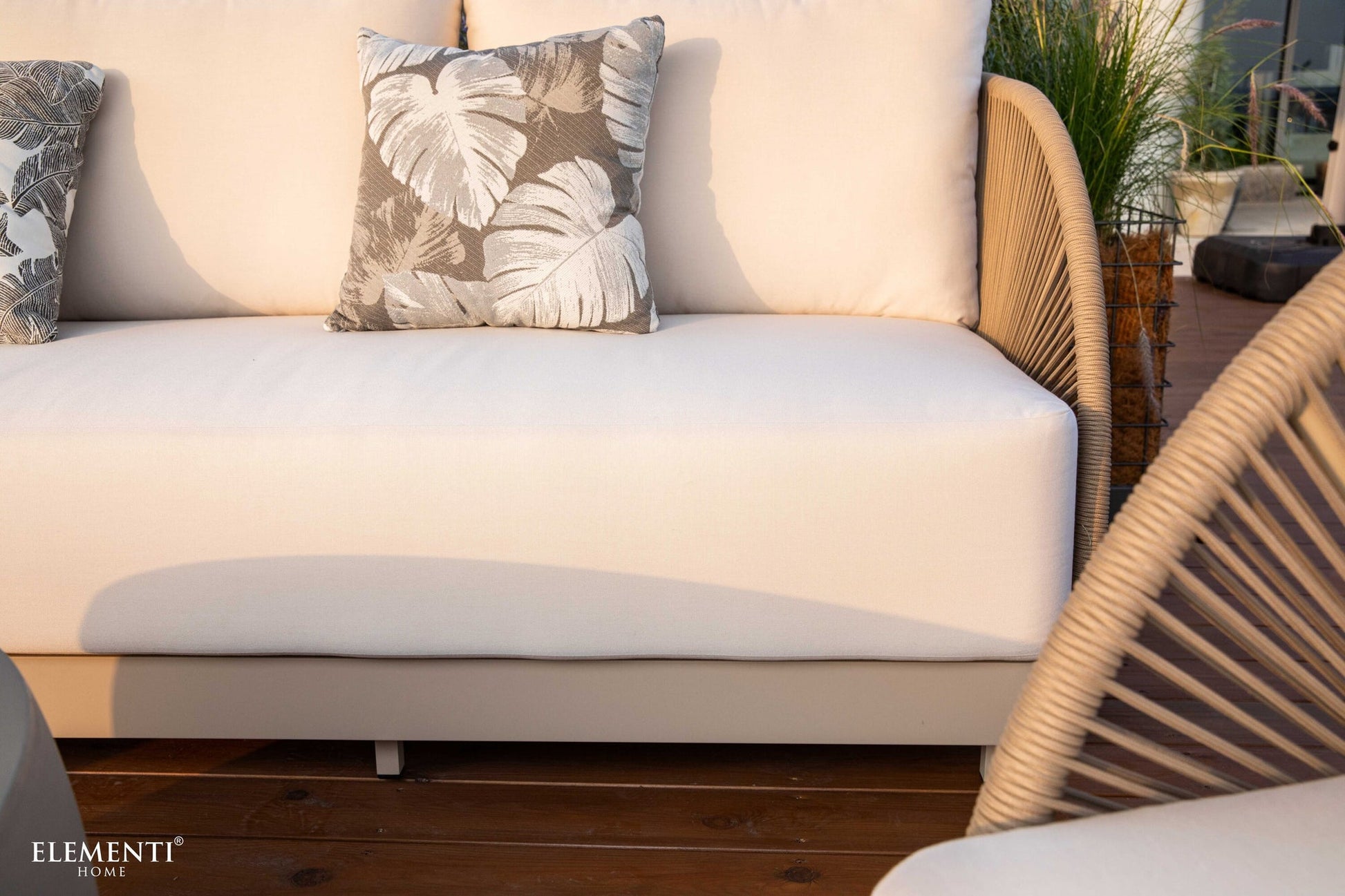 Elementi Malibu 89" Taupe Aluminum Outdoor 3 Seat Sofa with Sunbrella Cushions