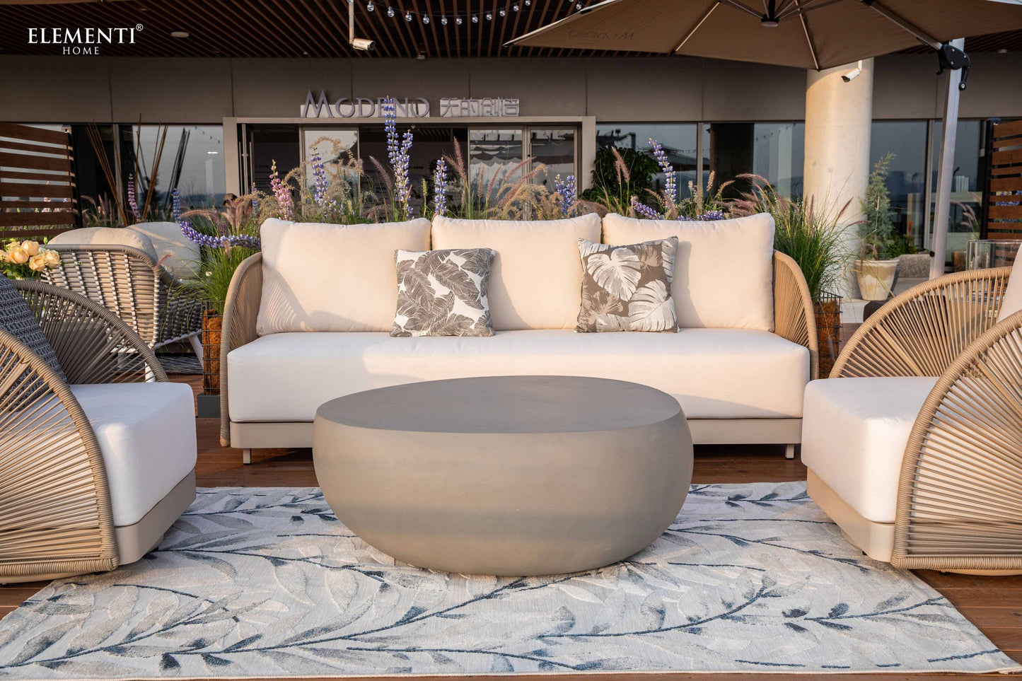 Elementi Malibu 89" Taupe Aluminum Outdoor 3 Seat Sofa with Sunbrella Cushions