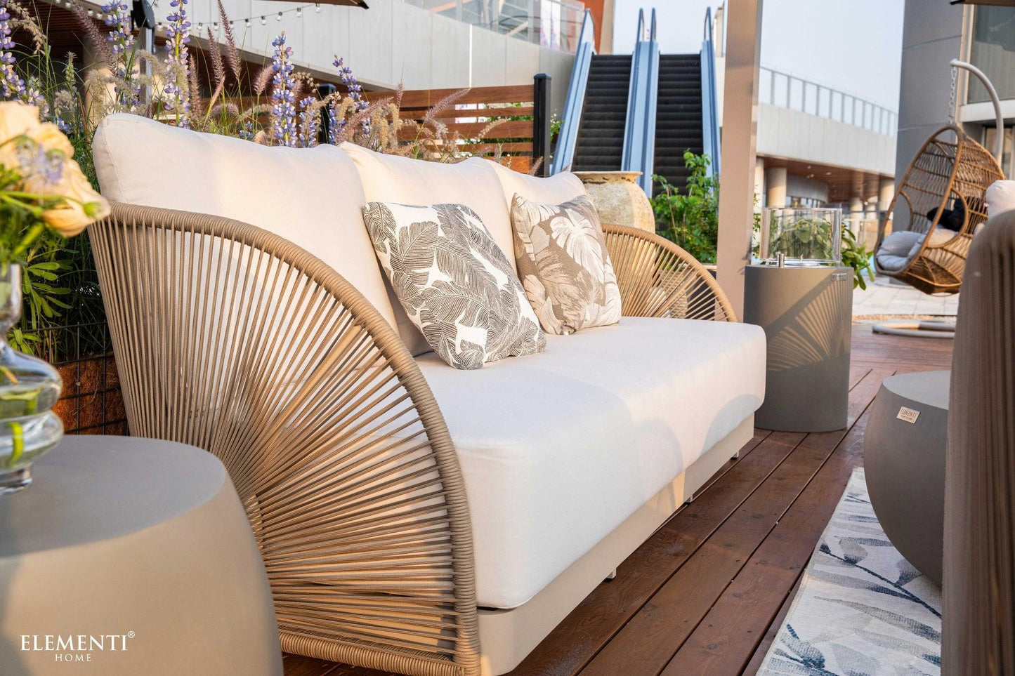 Elementi Malibu 89" Taupe Aluminum Outdoor 3 Seat Sofa with Sunbrella Cushions