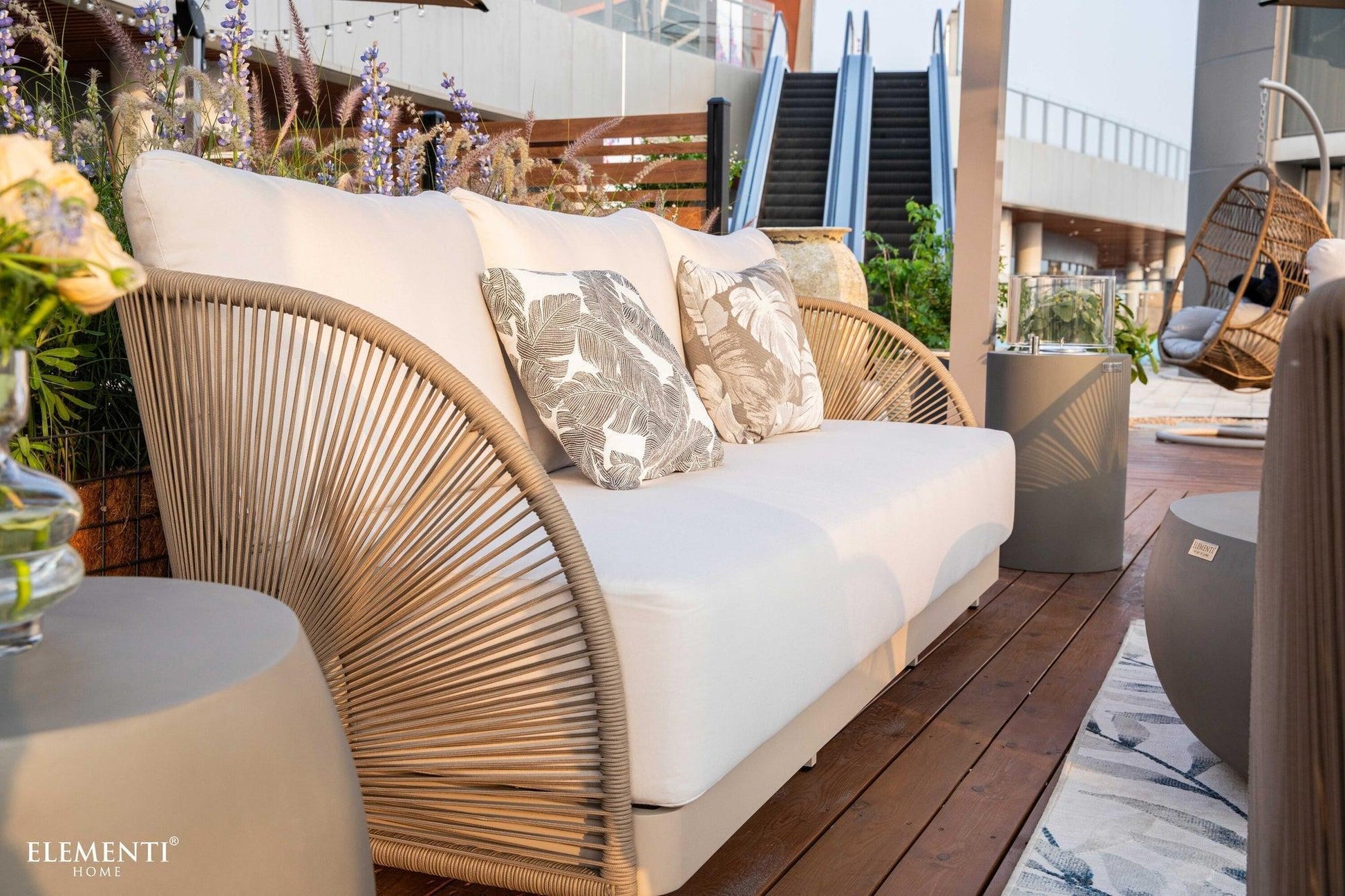 Elementi Malibu 89" Taupe Aluminum Outdoor 3 Seat Sofa with Sunbrella Cushions