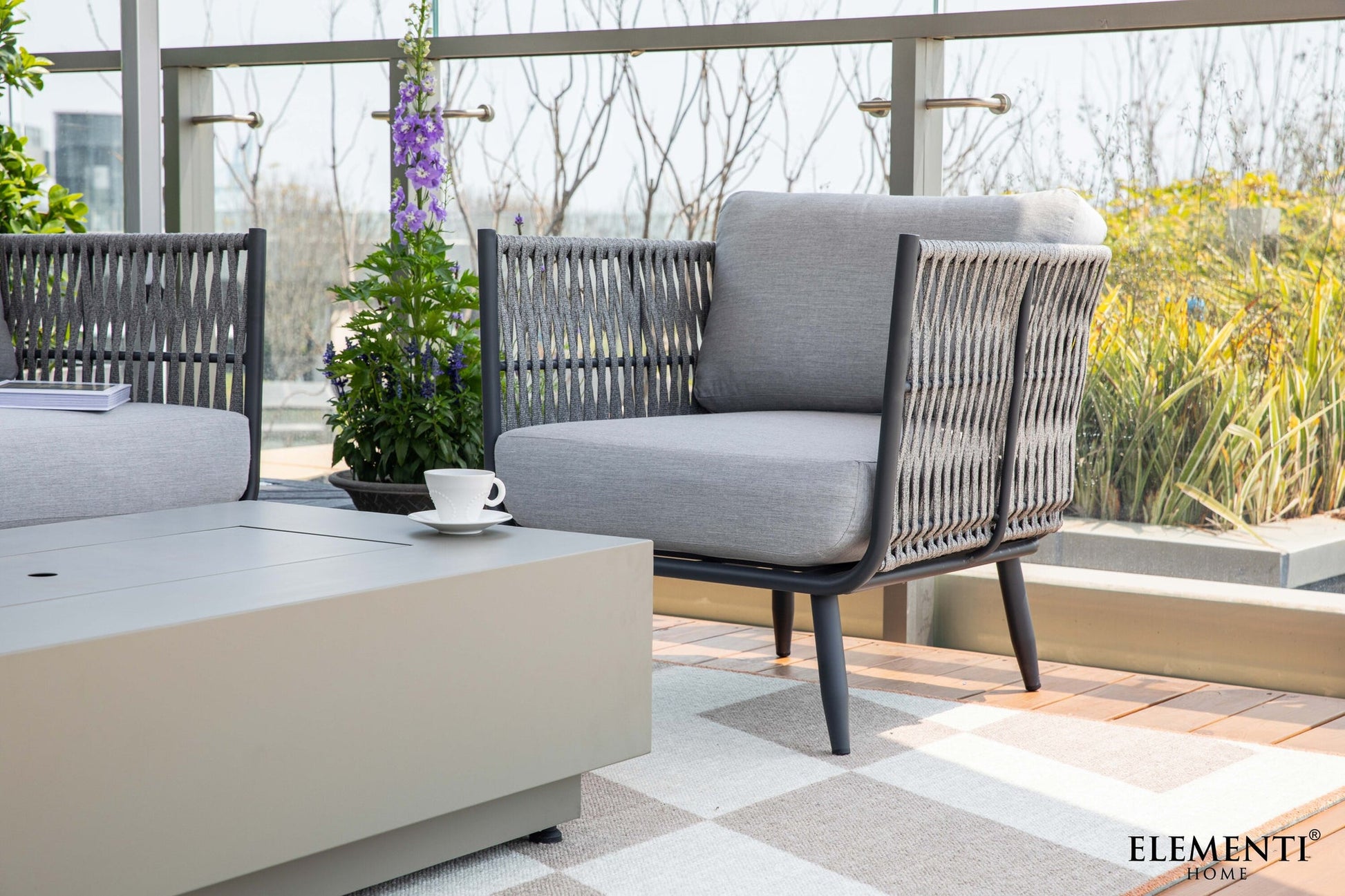 Elementi Milano 30" Dark Grey Aluminum Outdoor Lounge Chair with Sunbrella Cushions