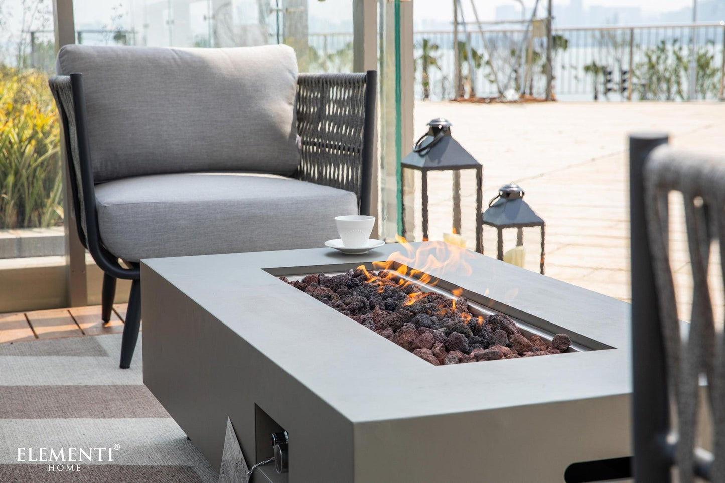 Elementi Milano 30" Dark Grey Aluminum Outdoor Lounge Chair with Sunbrella Cushions