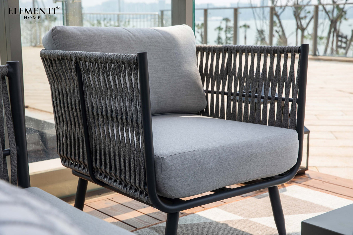 Elementi Milano 30" Dark Grey Aluminum Outdoor Lounge Chair with Sunbrella Cushions