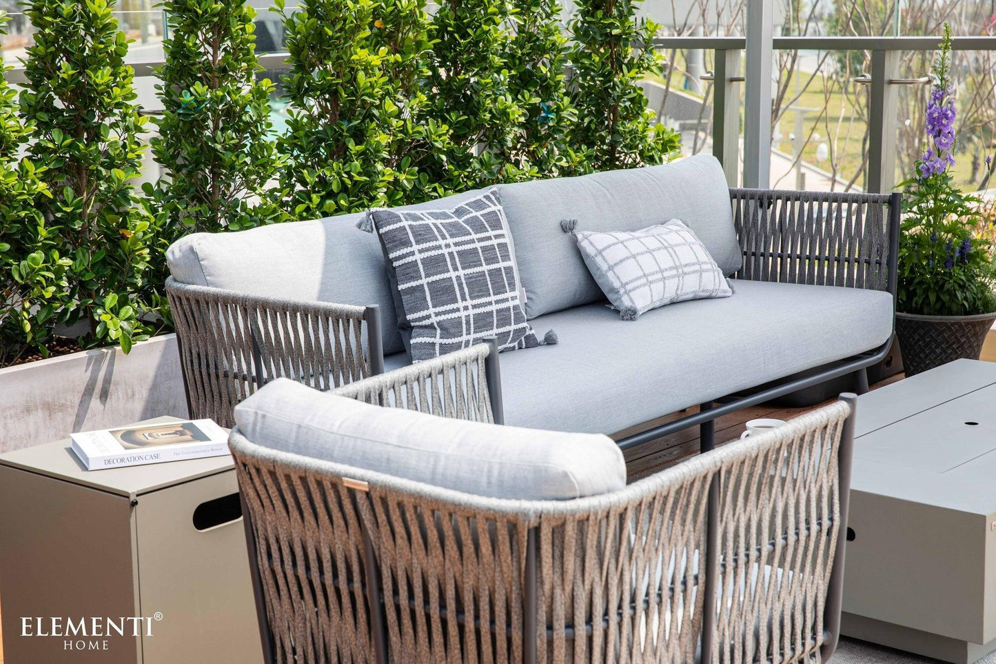 Elementi Milano 30" Dark Grey Aluminum Outdoor Swivel Chair with Sunbrella Cushions
