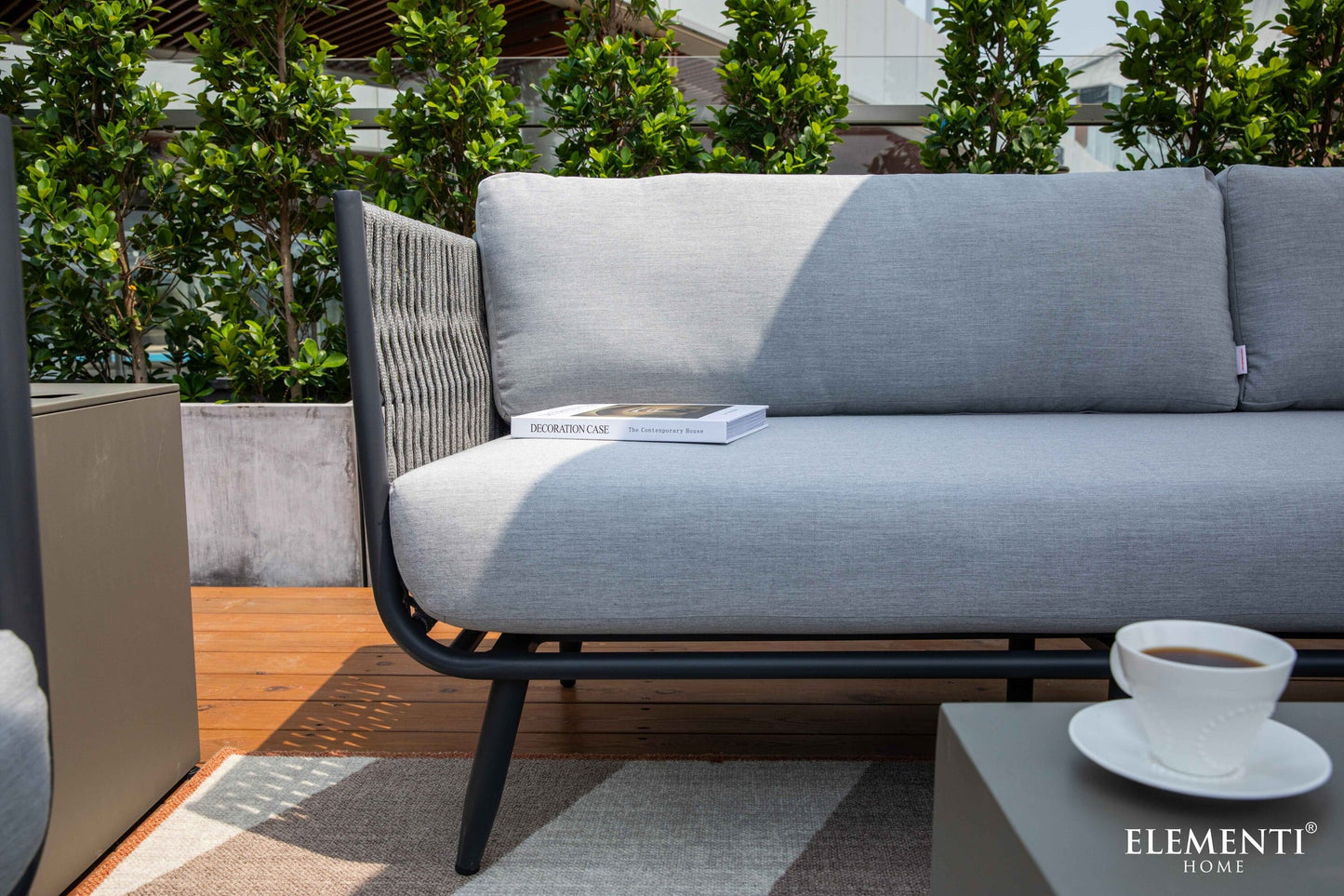 Elementi Milano 89" Dark Grey Aluminum Outdoor 3 Seat Sofa with Sunbrella Cushions