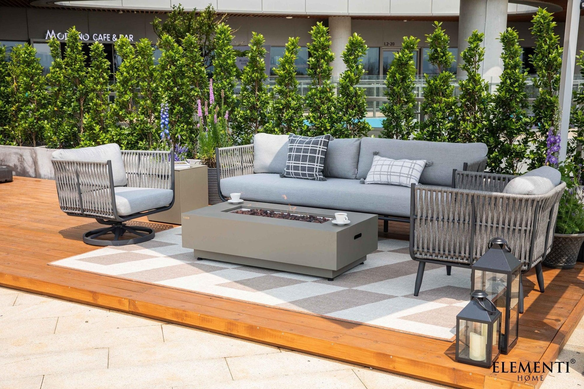 Elementi Milano 89" Dark Grey Aluminum Outdoor 3 Seat Sofa with Sunbrella Cushions