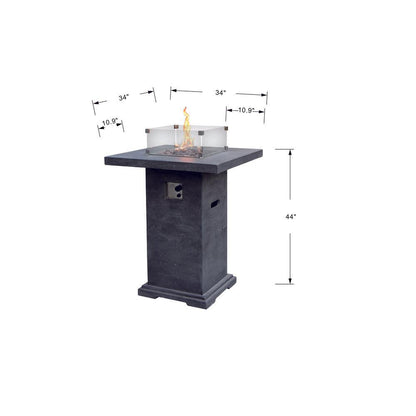 Elementi Montreal 34" Square Dark Gray Concrete Liquid Propane Bar Table