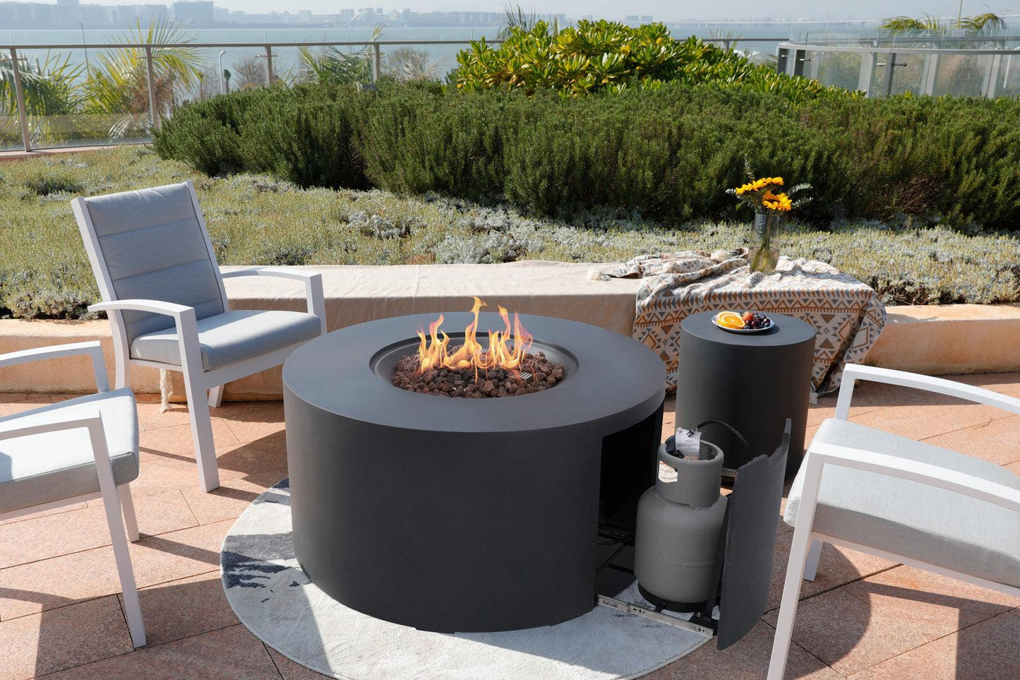 Elementi Pacaya 43" Round Dark Grey Propane Fire Table with Hidden Tank