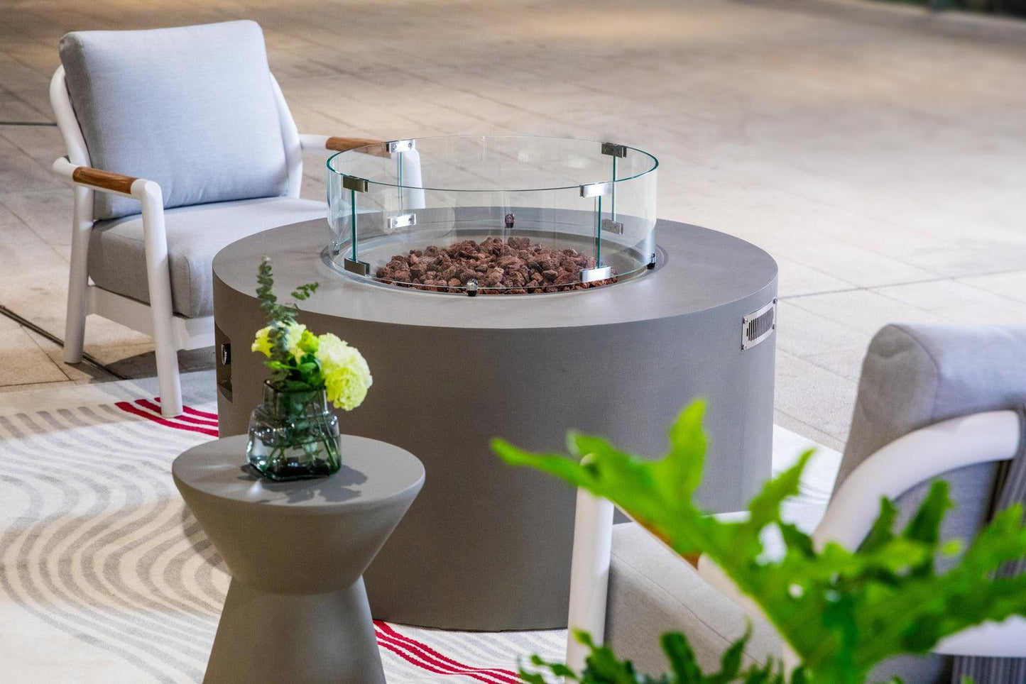 Elementi Pacaya 43" Round Light Grey Propane Fire Table with Hidden Tank