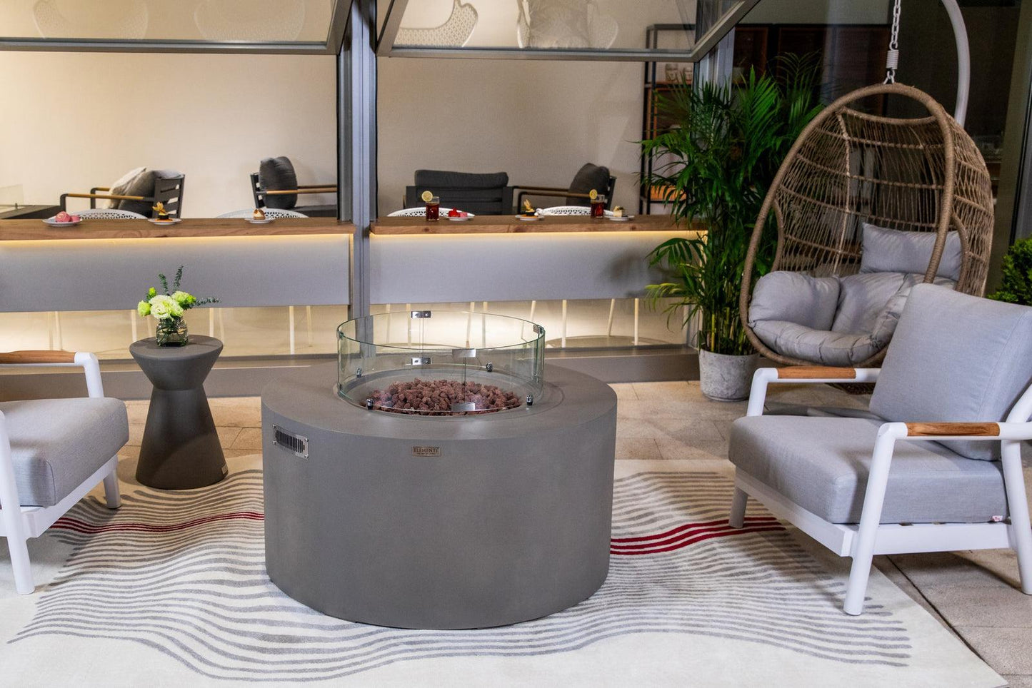 Elementi Pacaya 43" Round Light Grey Propane Fire Table with Hidden Tank