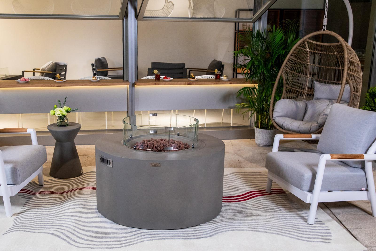 Elementi Pacaya 43" Round Light Grey Propane Fire Table with Hidden Tank