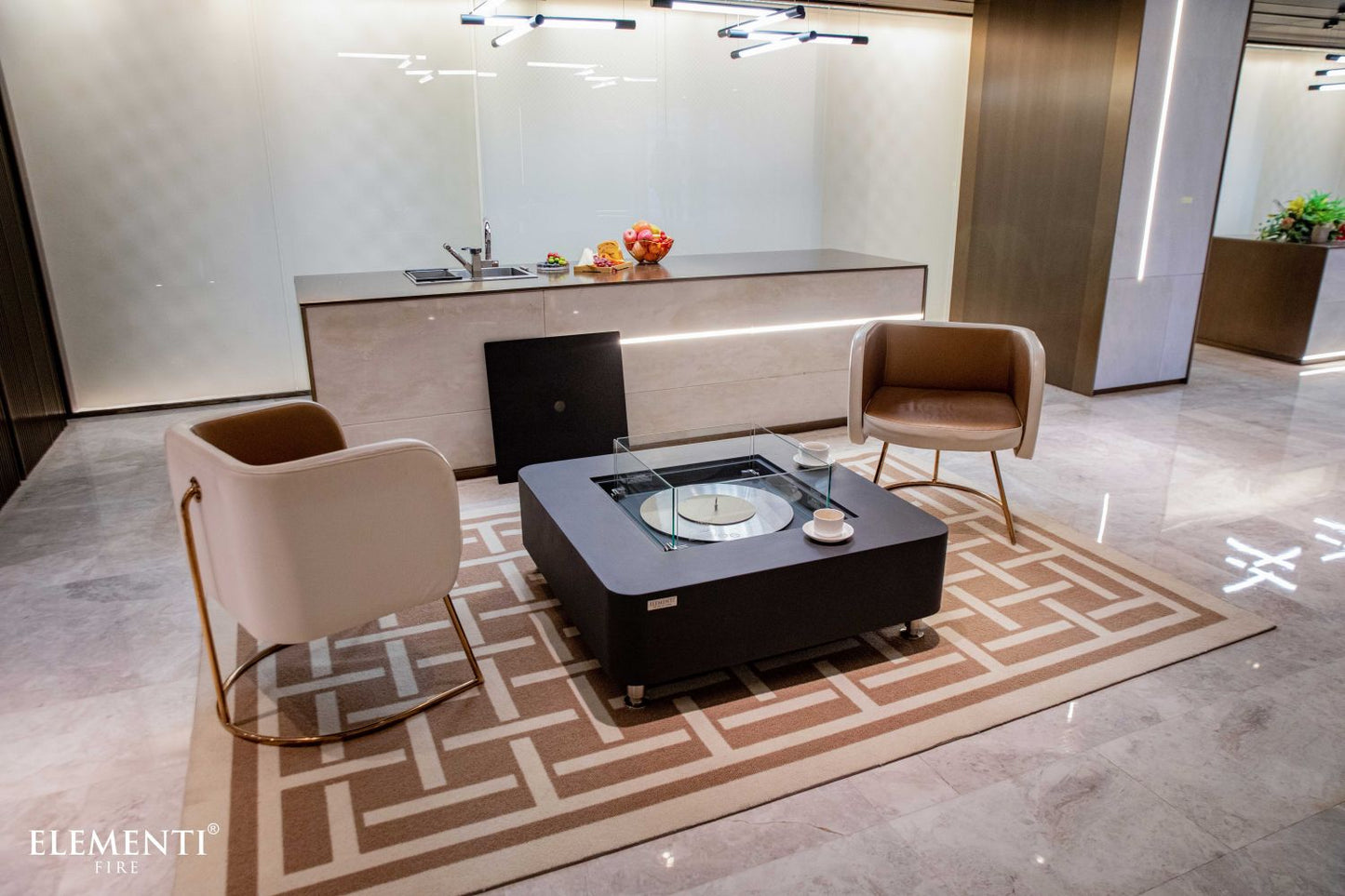 Elementi Perth 40" Square Cream White Concrete Ethanol Fire Table