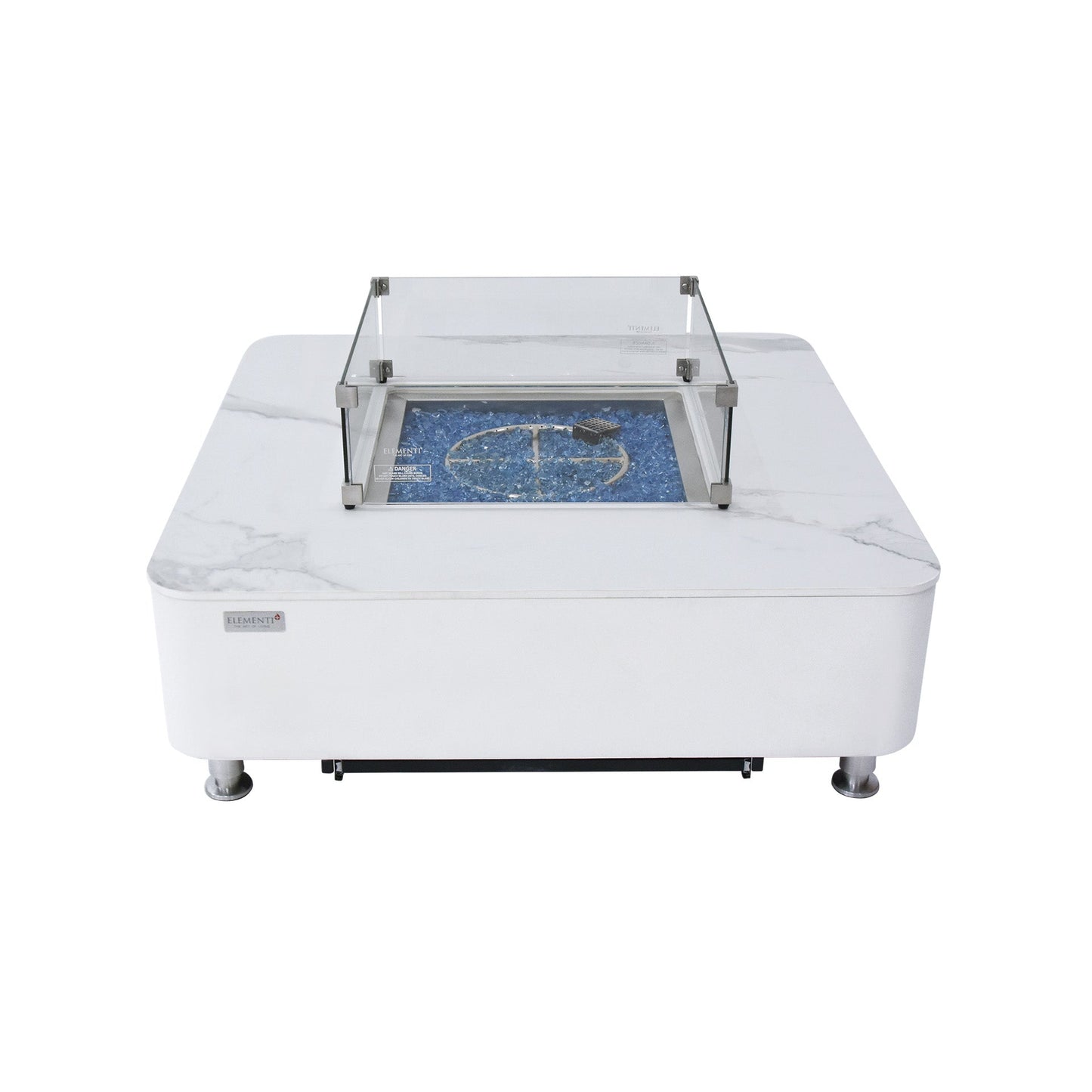 Elementi Plus Annecy 42" Bianco White Marble Porcelain Liquid Propane Fire Table