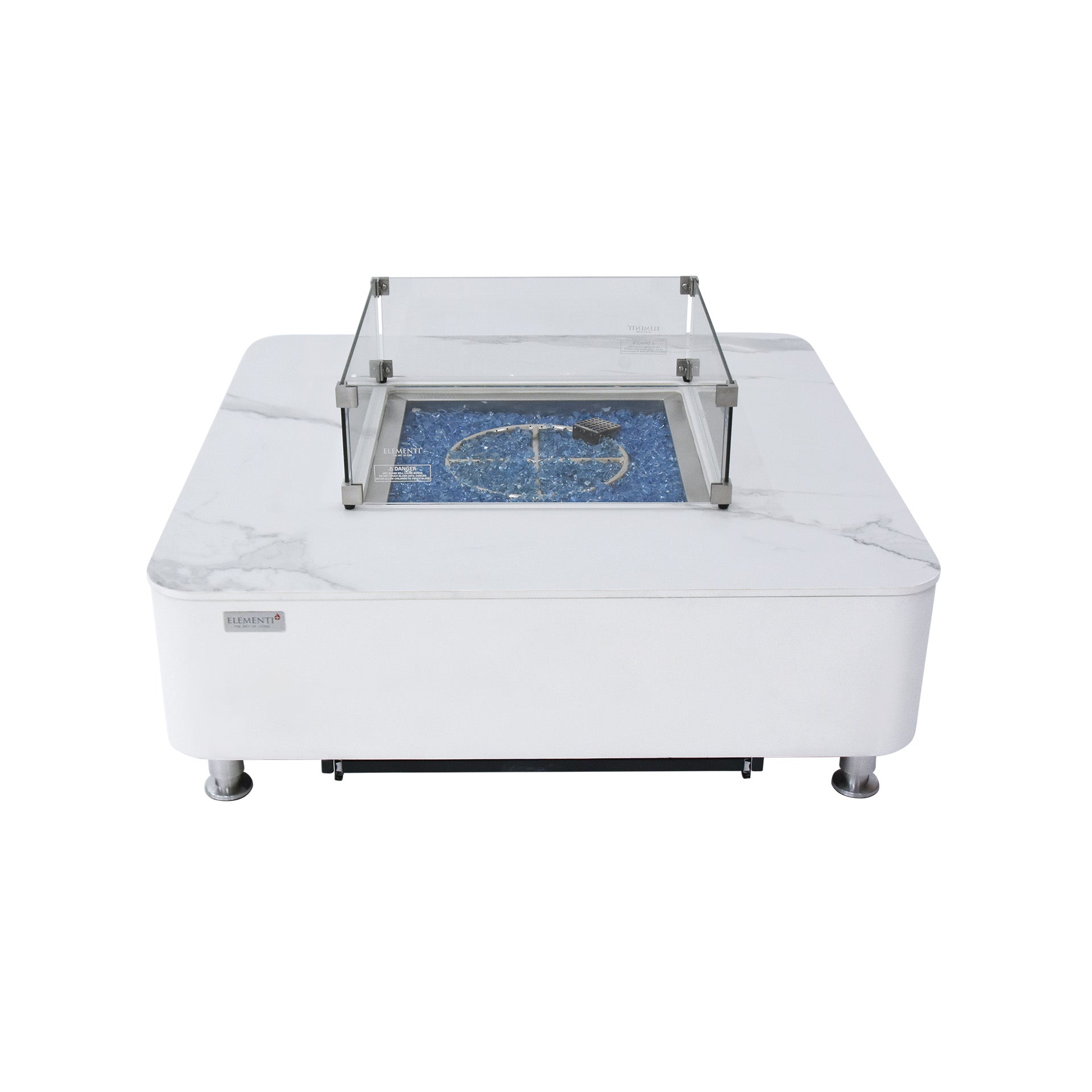 Elementi Plus Annecy 42" Bianco White Marble Porcelain Liquid Propane Fire Table