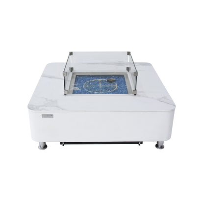 Elementi Plus Annecy 42" Bianco White Marble Porcelain Liquid Propane Fire Table