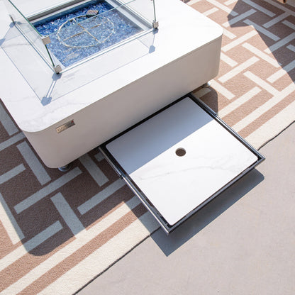 Elementi Plus Annecy 42" Bianco White Marble Porcelain Liquid Propane Fire Table
