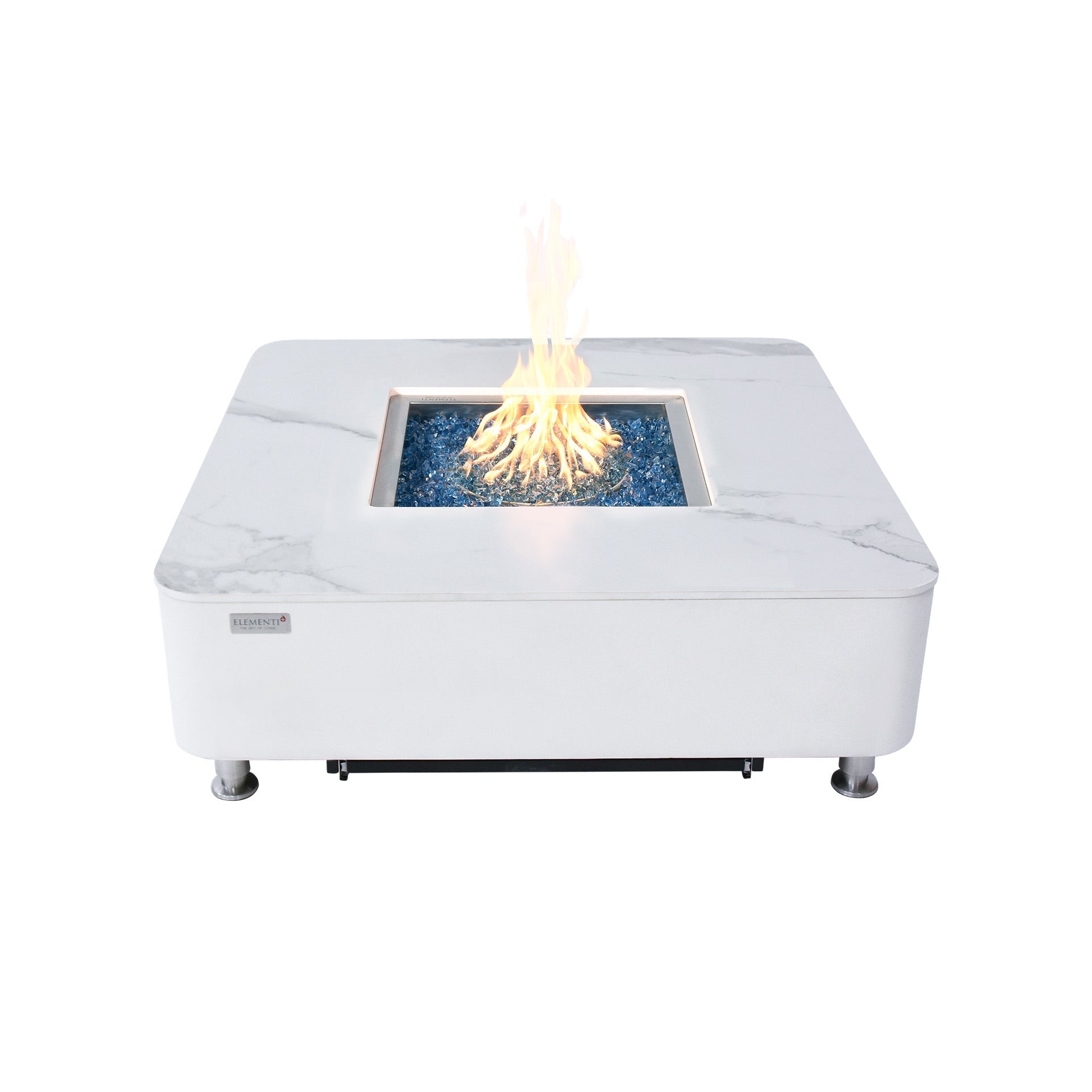 Elementi Plus Annecy 42" Bianco White Marble Porcelain Liquid Propane Fire Table