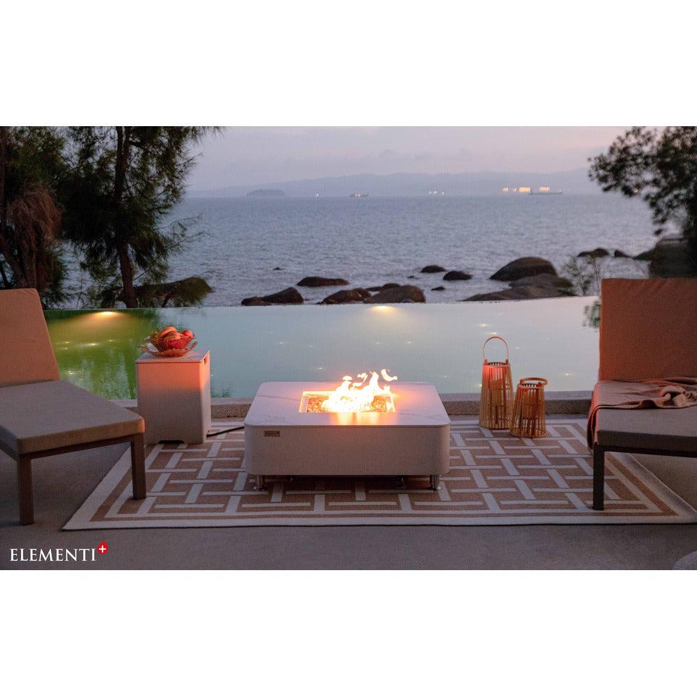 Elementi Plus Annecy 42" Bianco White Marble Porcelain Natural Gas Fire Table