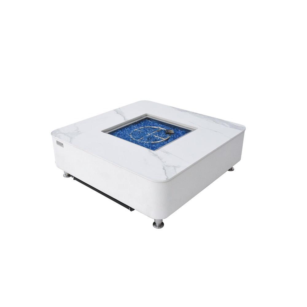 Elementi Plus Annecy 42" Bianco White Marble Porcelain Natural Gas Fire Table