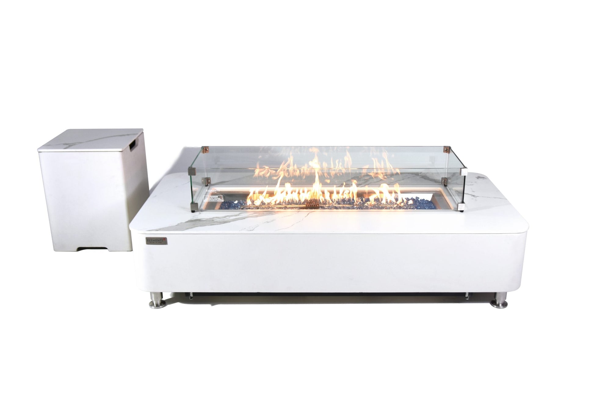 Elementi Plus Athens 30" Bianco White Concrete Liquid Propane Marble Porcelain Fire Table