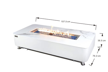 Elementi Plus Athens 30" Bianco White Concrete Liquid Propane Marble Porcelain Fire Table