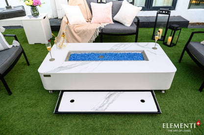 Elementi Plus Athens 30" Bianco White Concrete Liquid Propane Marble Porcelain Fire Table
