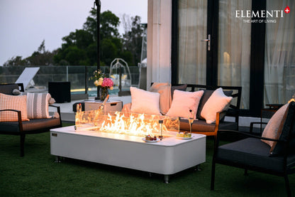 Elementi Plus Athens 30" Bianco White Concrete Liquid Propane Marble Porcelain Fire Table