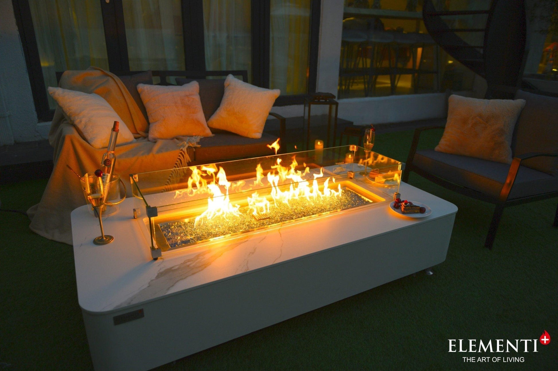 Elementi Plus Athens 30" Bianco White Concrete Liquid Propane Marble Porcelain Fire Table