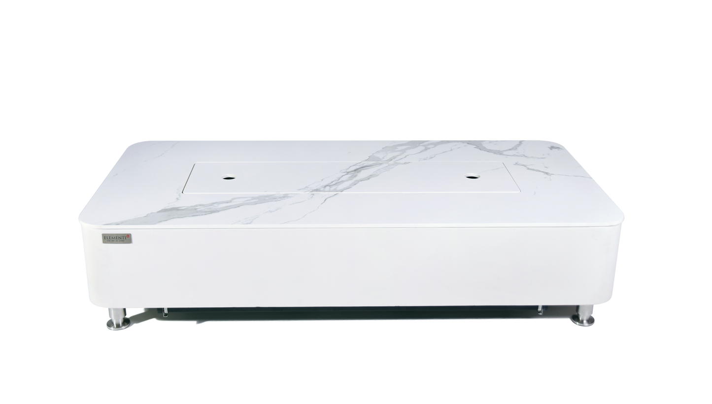 Elementi Plus Athens 30" Bianco White Concrete Liquid Propane Marble Porcelain Fire Table