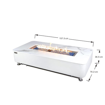 Elementi Plus Athens 30" Bianco White Concrete Natural Gas Marble Porcelain Fire Table