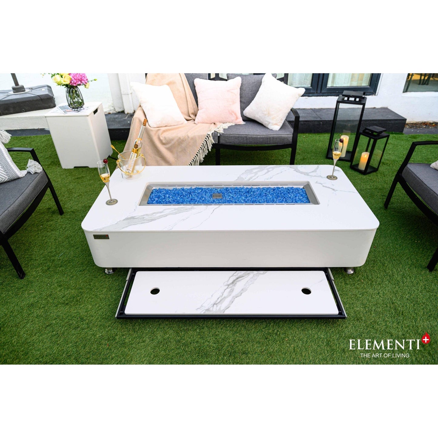 Elementi Plus Athens 30" Bianco White Concrete Natural Gas Marble Porcelain Fire Table