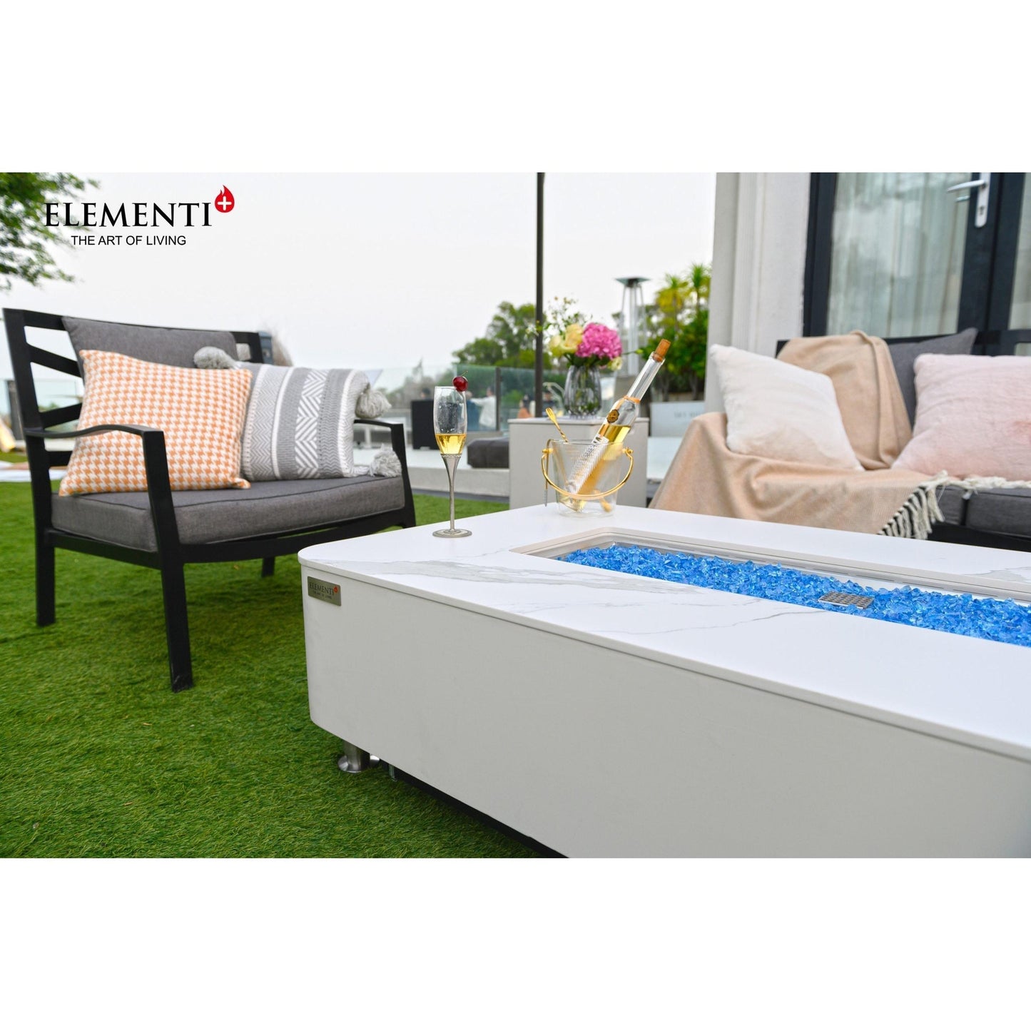 Elementi Plus Athens 30" Bianco White Concrete Natural Gas Marble Porcelain Fire Table