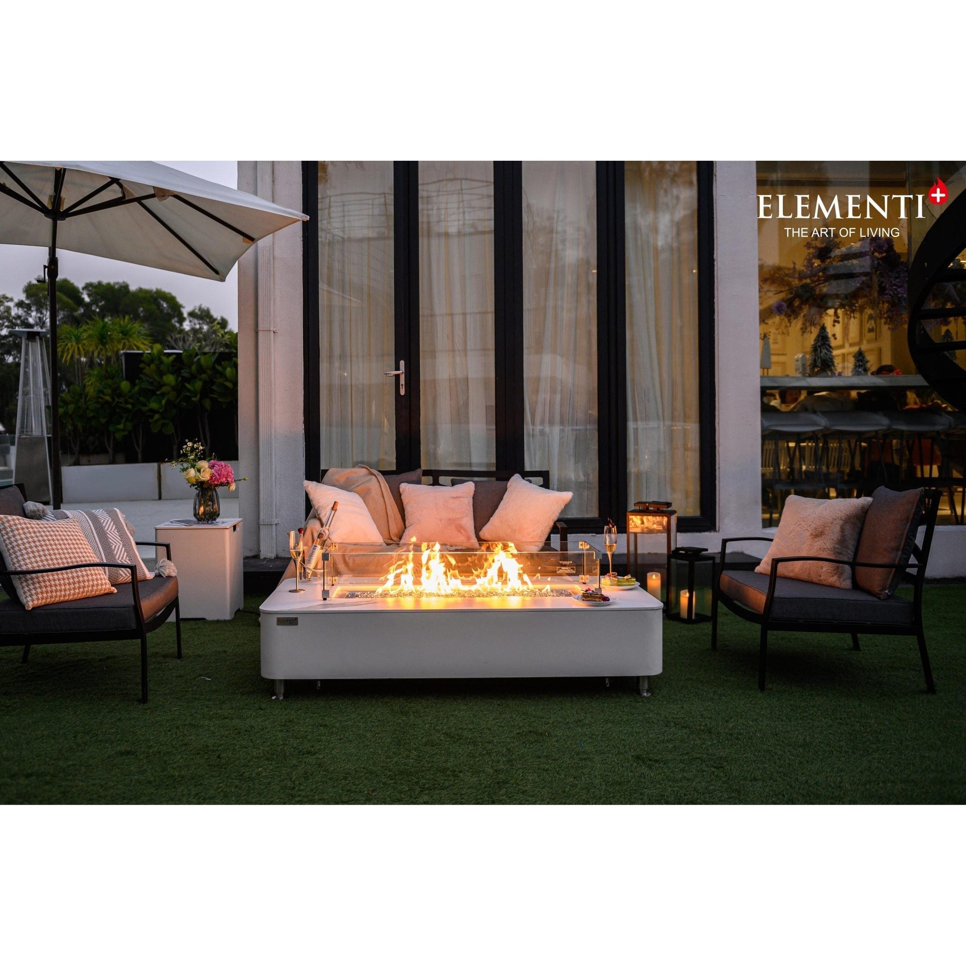 Elementi Plus Athens 30" Bianco White Concrete Natural Gas Marble Porcelain Fire Table