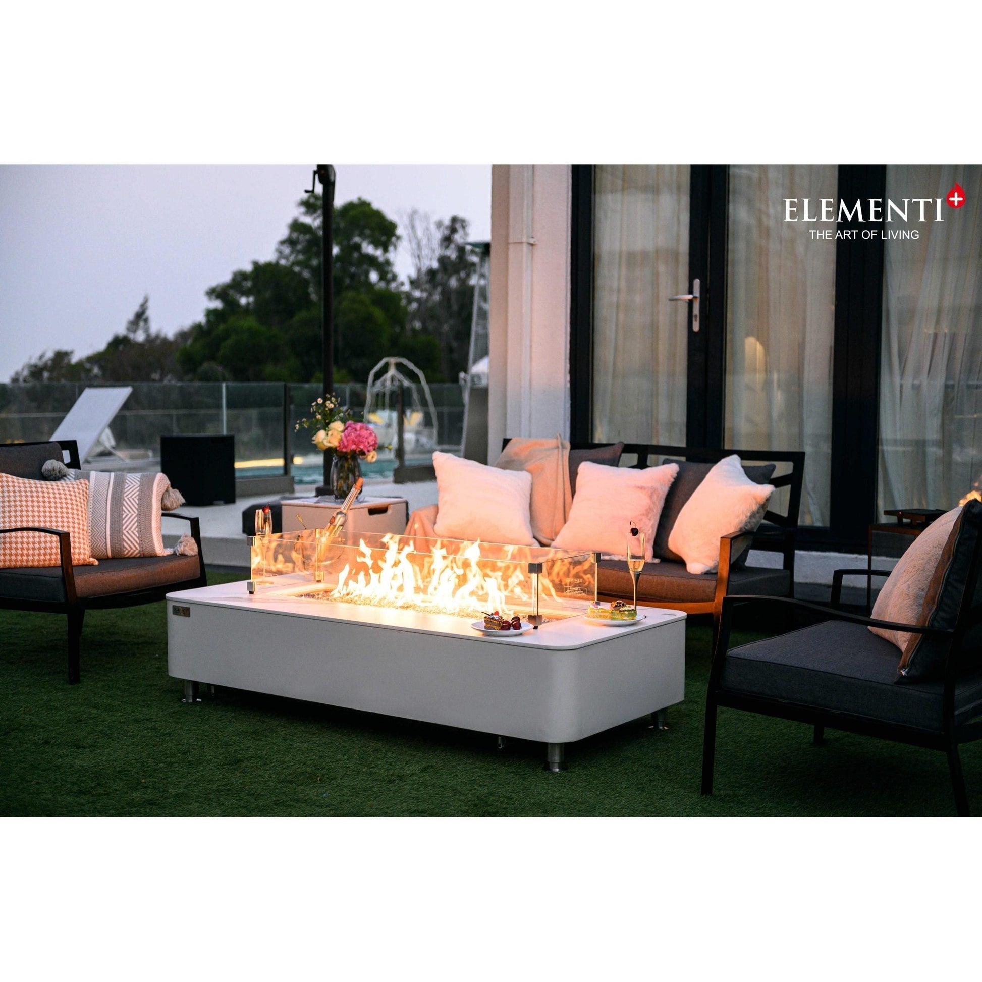 Elementi Plus Athens 30" Bianco White Concrete Natural Gas Marble Porcelain Fire Table