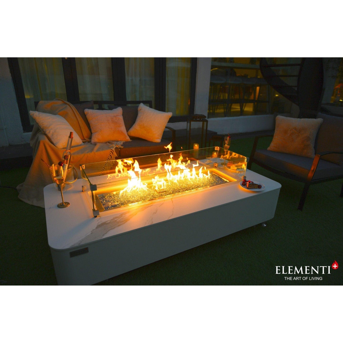 Elementi Plus Athens 30" Bianco White Concrete Natural Gas Marble Porcelain Fire Table