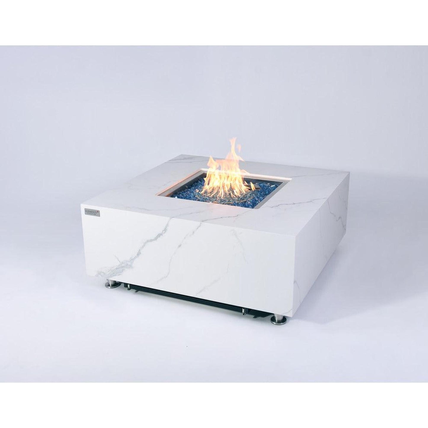 Elementi Plus Bianco 39" Square White Marble Porcelain Natural Gas Fire Table