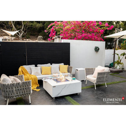 Elementi Plus Bianco 39" Square White Marble Porcelain Natural Gas Fire Table