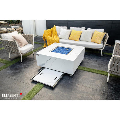 Elementi Plus Bianco 39" Square White Marble Porcelain Natural Gas Fire Table