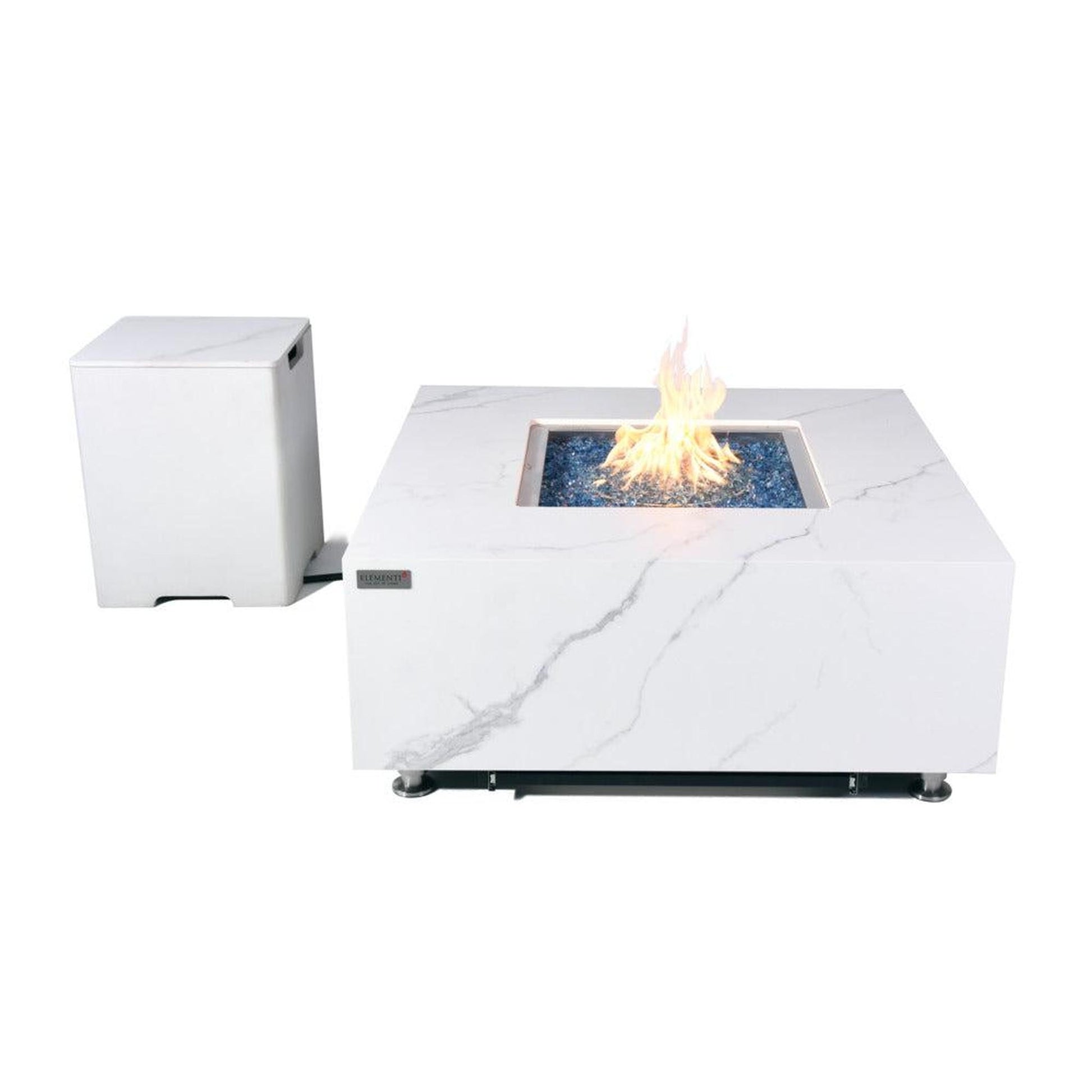 Elementi Plus Bianco 39" Square White Marble Porcelain Natural Gas Fire Table