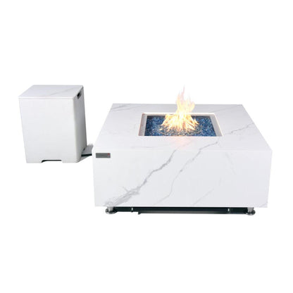 Elementi Plus Bianco 39" Square White Marble Porcelain Natural Gas Fire Table