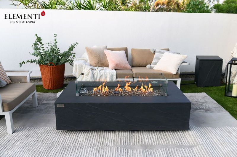 Elementi Plus Cape Town 32" Rectangle Slate Black Concrete Sandstone Liquid Propane Fire Table