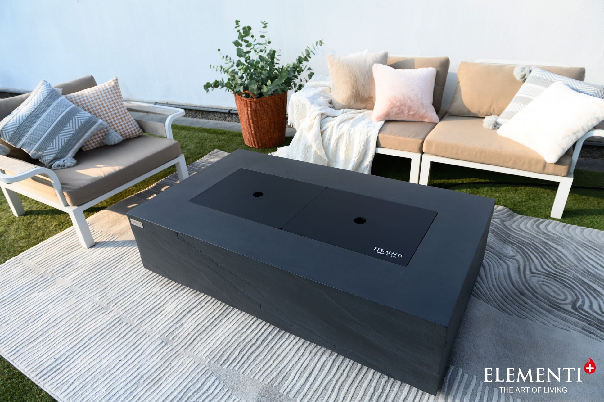 Elementi Plus Cape Town 32" Rectangle Slate Black Concrete Sandstone Liquid Propane Fire Table