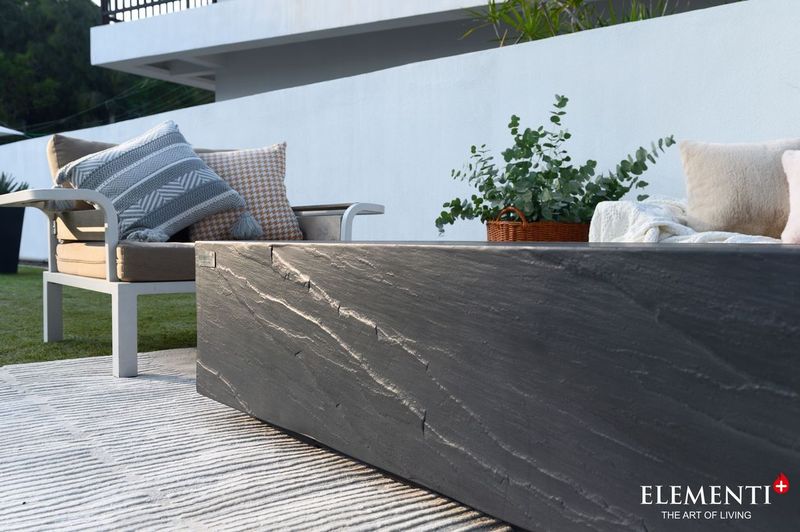 Elementi Plus Cape Town 32" Rectangle Slate Black Concrete Sandstone Liquid Propane Fire Table
