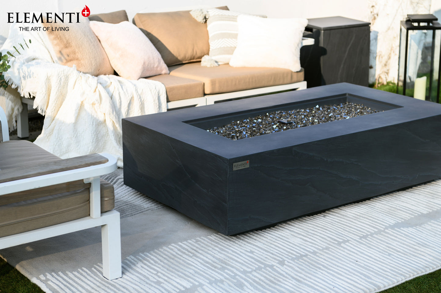 Elementi Plus Cape Town 32" Rectangle Slate Black Concrete Sandstone Natural Gas Fire Table