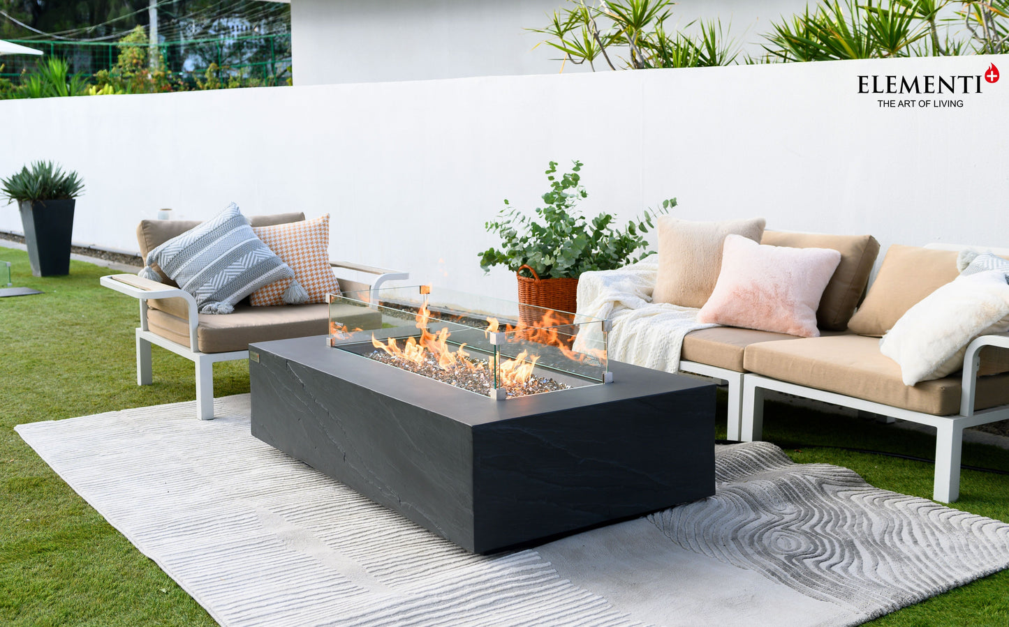 Elementi Plus Cape Town 56" Rectangle Cream White Concrete Sandstone Natural Gas Fire Table
