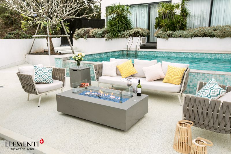 Elementi Plus Meteora 32" Rectangle Space Grey Concrete Liquid Propane Sandstone Fire Table