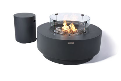 Elementi Plus Nimes 41" Round Frosted Cream White Concrete Natural Gas Fire Table