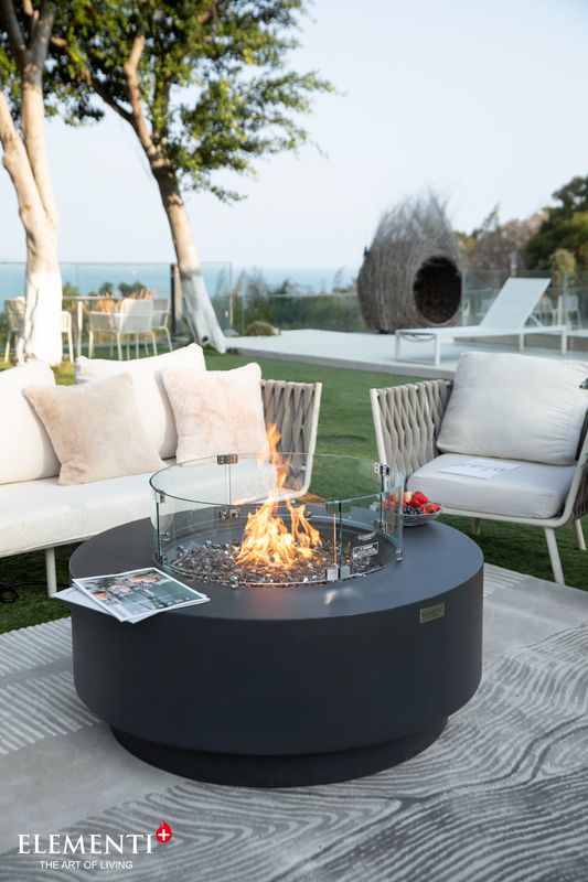 Elementi Plus Nimes 41" Round Frosted Cream White Concrete Natural Gas Fire Table